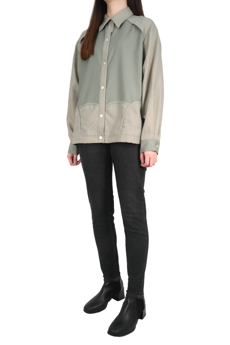 層次波浪接拼恤衫 (日本布料) - 綠色 - Chic Collection