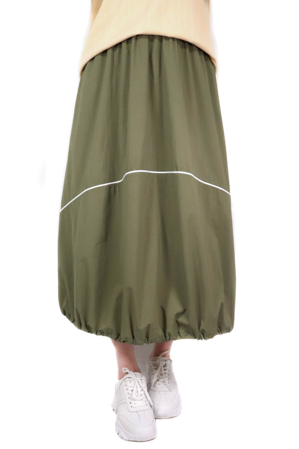 滾邊束帶設計半截裙 (日本布料) - 綠色 - Chic Collection