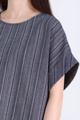 [預訂] 直紋前後兩著棉麻上衣 (日本布料) - 黑色 - Chic Collection
