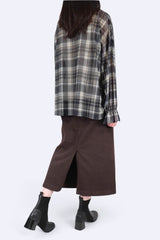透格紋束袖軟滑彈力上衣 - 藍黃色 - Chic Collection