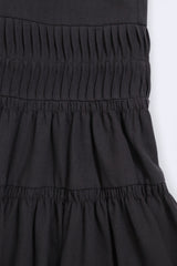 壓摺設計棉麻半截裙 - 黑色 - Chic Collection