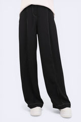 明線設計西裝長闊褲 (日本布料) - 黑色 - Chic Collection