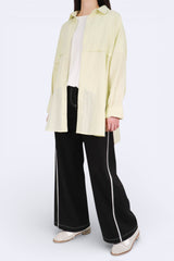 暗紋中長寬版開叉裇 - 檸檬黃色 - Chic Collection