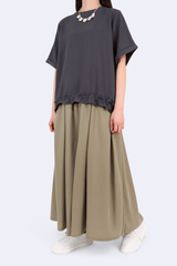 仿麻暗紋下擺木耳邊上衣 (日本布料) - 灰色 - Chic Collection