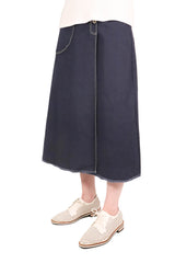 鈕扣造型半截裙 - 藍色 - Chic Collection