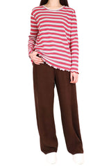 橫間木耳邊棉質上衣 - 紅間 - Chic Collection