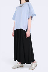 波浪通花袖涼感棉質上衣 - 淺藍色 - Chic Collection