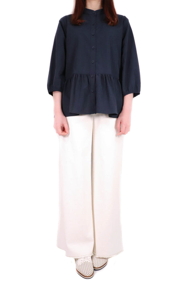 圓領造型防潑水風衣料上衣 (日本布料) - 深藍色 - Chic Collection