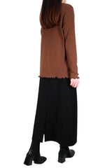 木耳邊棉質上衣 - 啡色 - Chic Collection