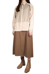 層次波浪接拼恤衫 (日本布料) - 杏色 - Chic Collection