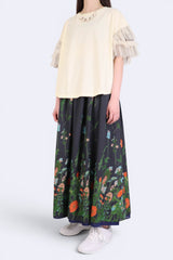 拼色紗袖棉質上衣 - 米色 - Chic Collection