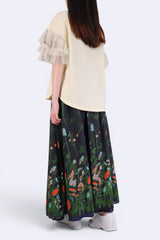 拼色紗袖棉質上衣 - 米色 - Chic Collection