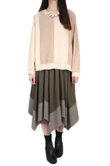 暗紋接拼棉質上衣 - 杏色 - Chic Collection