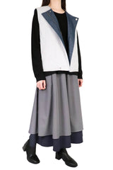 條子雙面背心外套 (日本布料) - 牛仔色 - Chic Collection