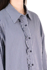 細格紋木耳邊裇衫 (日本布料) - 深藍格仔 - Chic Collection