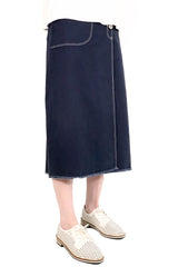 鈕扣造型半截裙 - 藍色 - Chic Collection