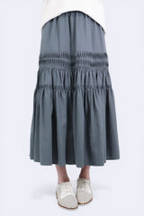 壓摺設計棉麻半截裙 - 灰藍色 - Chic Collection