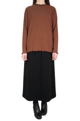 木耳邊棉質上衣 - 啡色 - Chic Collection