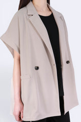 後拼網紗寬鬆背心外套 - 杏色 - Chic Collection