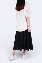 泡泡袖弧形下擺上衣 - 白色 - Chic Collection