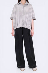 粗幼條子接拼下擺束帶裇衫 (日本布料) - 灰色 - Chic Collection