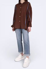 波浪花邊撞色薄棉裇 - 啡色 - Chic Collection