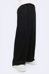 明線設計西裝長闊褲 (日本布料) - 黑色 - Chic Collection