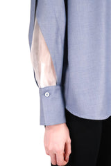 方領勾根紗拼袖上衣 (日本布料) - 藍色 - Chic Collection