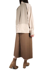 層次波浪接拼恤衫 (日本布料) - 杏色 - Chic Collection