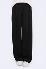 明線設計西裝長闊褲 (日本布料) - 黑色 - Chic Collection