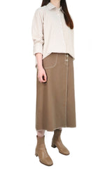 粗幼條子接拼裇衫 - 杏色 - Chic Collection