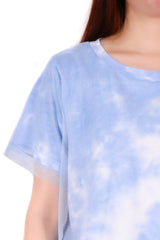 扎染網紗棉質上衣 - 藍色 - Chic Collection