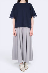 閃閃網紗接拼涼感棉質上衣 - 深藍色 - Chic Collection