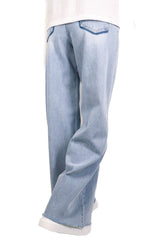 洗水邊牛仔闊褲 - 淺藍色 - Chic Collection