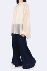 柔軟歐根紗透感袋口恤衫 - 米黃色 - Chic Collection
