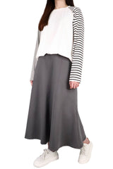 粗幼橫間袖棉質上衣 - 白色 - Chic Collection