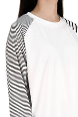 粗幼橫間袖棉質上衣 - 白色 - Chic Collection