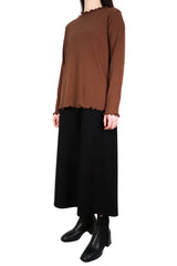 木耳邊棉質上衣 - 啡色 - Chic Collection