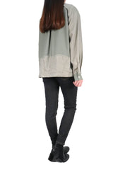 層次波浪接拼恤衫 (日本布料) - 綠色 - Chic Collection