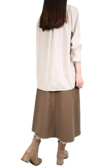 粗幼條子接拼裇衫 - 杏色 - Chic Collection