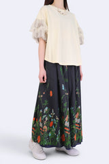 拼色紗袖棉質上衣 - 米色 - Chic Collection