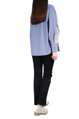 方領勾根紗拼袖上衣 (日本布料) - 藍色 - Chic Collection