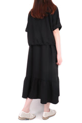 裇衫設計假兩件連身裙 (日本布料) - 黑色 - Chic Collection