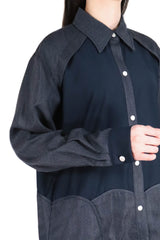 層次波浪接拼恤衫 (日本布料) - 藍色 - Chic Collection