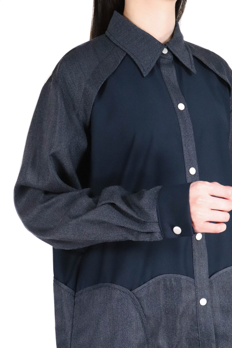 層次波浪接拼恤衫 (日本布料) - 藍色 - Chic Collection