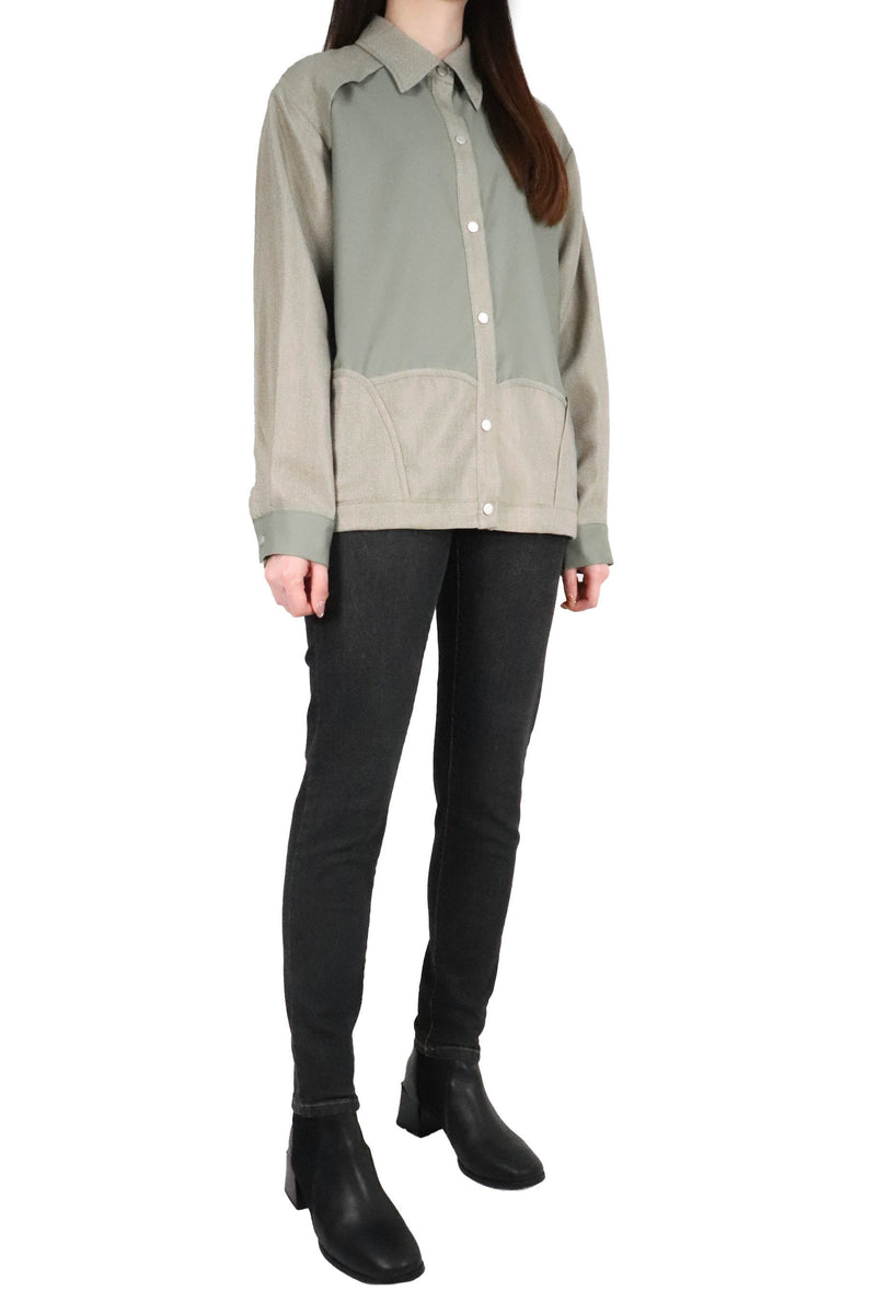 層次波浪接拼恤衫 (日本布料) - 綠色 - Chic Collection