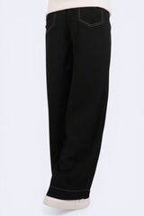 明線設計西裝長闊褲 (日本布料) - 黑色 - Chic Collection