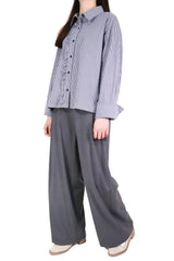 細格紋木耳邊裇衫 (日本布料) - 深藍格仔 - Chic Collection