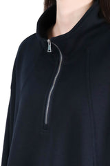 拉鍊立領斜袋混棉上衣 - 深藍色 - Chic Collection