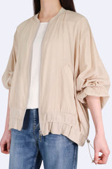 下擺束帶雙拉鍊薄外套 - 杏色 - Chic Collection